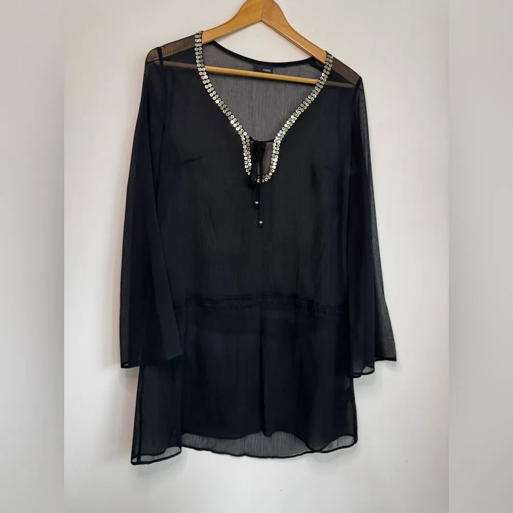 NEXT Sheer Black Swim Coverup with Gold Sequins Size 6